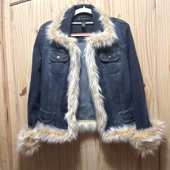 INC denim jacket faux fur trimmed - Picture 1 of 3